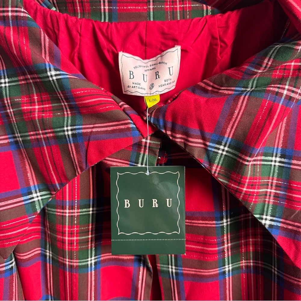 NWT Buru Grace Coordinating Tartan Printed Brocade Oversized Point Collar Coat - Picture 9 of 9